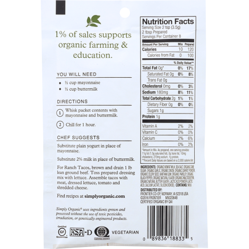 ranch dressing nutrition facts Hidden Valley Original Ranch Dressing