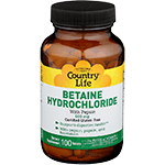 Country Life Betaine Hydrochloride with Pepsin 100 Tablets