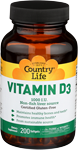 Country Life Vitamin D3 1000 iu 200 Softgels 1000 iu