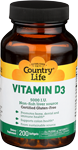 Country Life Vitamin D3 200 Softgels 5000 iu