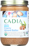 cadia creamy almond butter unsalted organic 16 oz